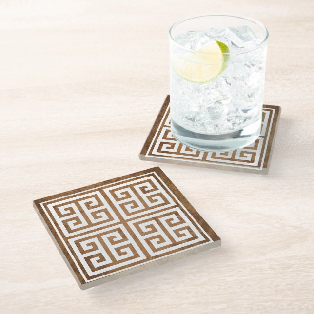 Greek Key Pattern Design Glass Coaster (Angled)