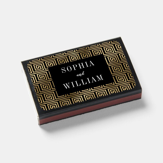 GREEK key pattern gold wedding favor Matchboxes (Front Closed)