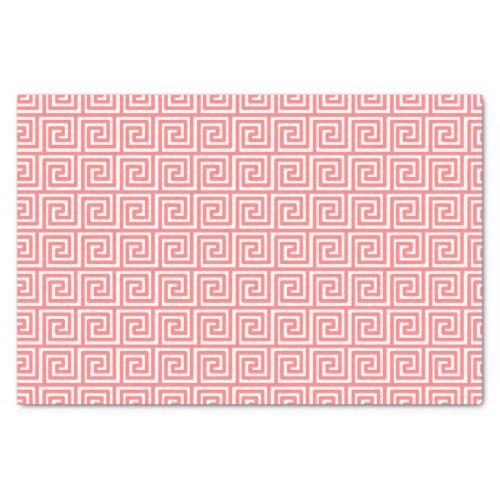 Greek Key Pattern in Coral Pink and White Tissue Paper