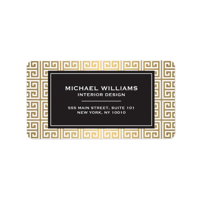 Greek Key Pattern in Faux Gold/White Address Label (Front)