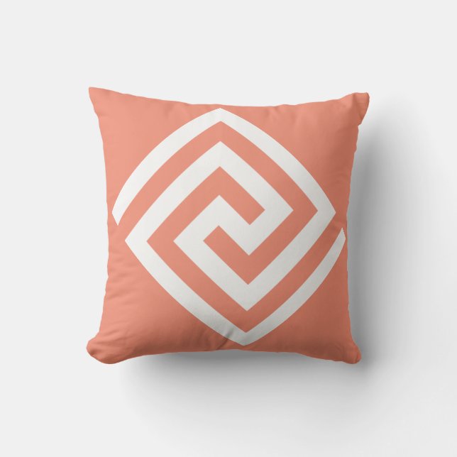 Greek Key Pattern Orange White Gift Trendy 2025 Outdoor Pillow (Front)