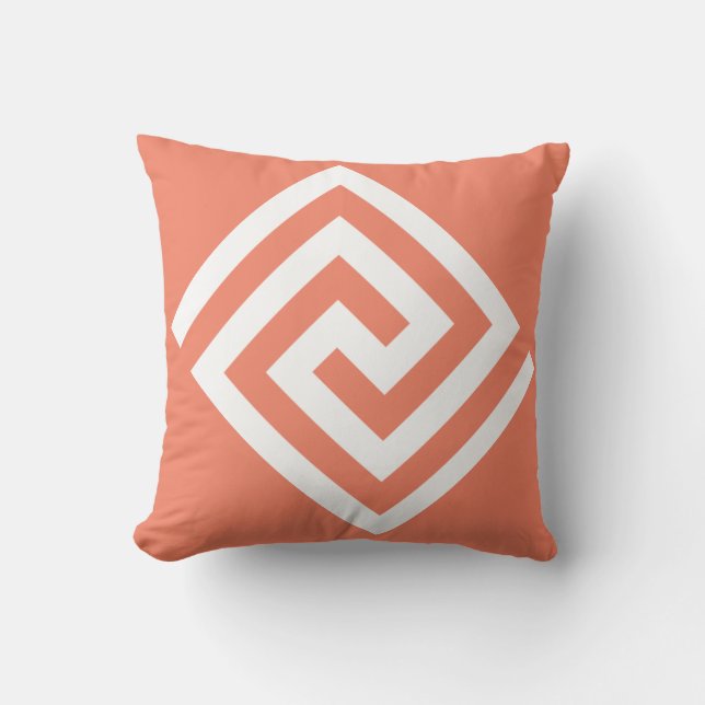 Greek Key Pattern Orange White Gift Trendy 2025 Throw Pillow (Front)