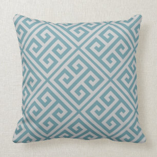 Greek Key Pattern Pillow Dusky Blue & Gray