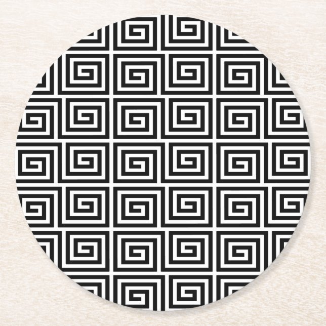 Greek Key Pattern Round Paper Coaster (Front)