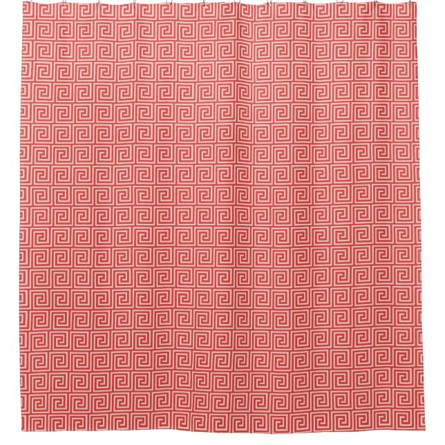 Greek Key Pattern, Shades of Coral Pink Shower Curtain (Front)