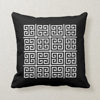 Greek Key Pattern Throw Pillow (black And White) by zarenmusic at Zazzle