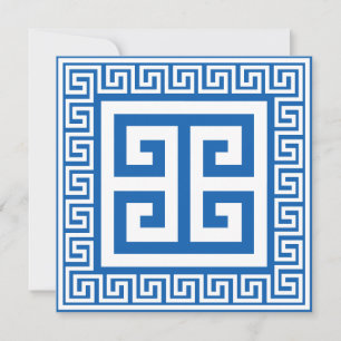 Greek Key Pattern White And Blue Design Card