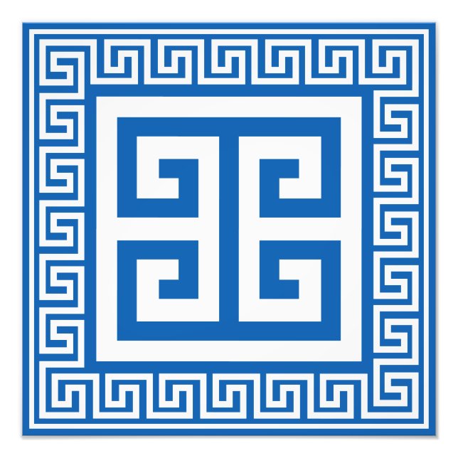 Greek Key Pattern White And Blue Design Photo Print (Front)