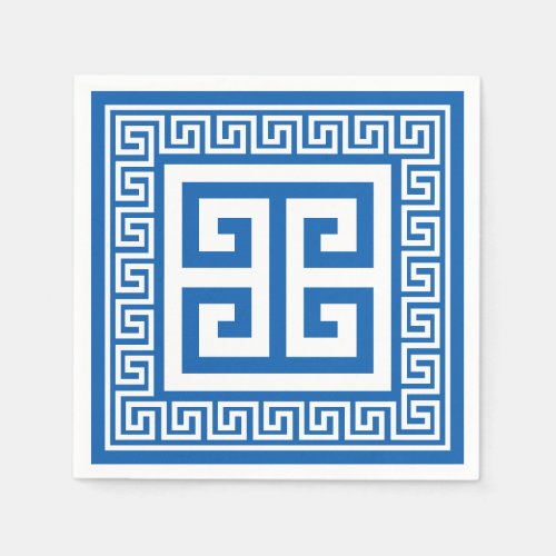Greek Key Pattern White And Blue Paper Napkins