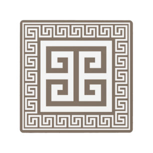Greek Key Pattern White And Brown Design Metal Print