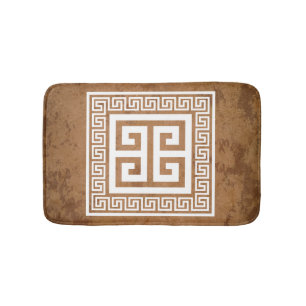 Greek Key Pattern White Design Bath Mat