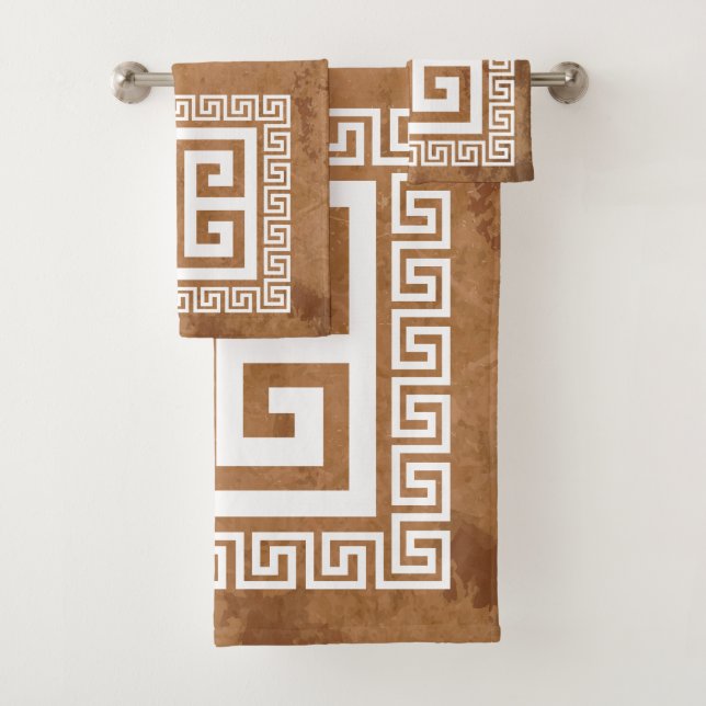 Greek Key Pattern White Design Bath Towel Set (Insitu)