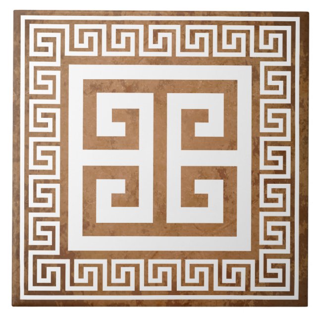 Greek Key Pattern White Design Ceramic Tile (Front)