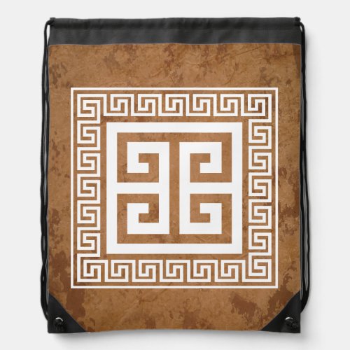 Greek Key Pattern White Design Drawstring Backpack