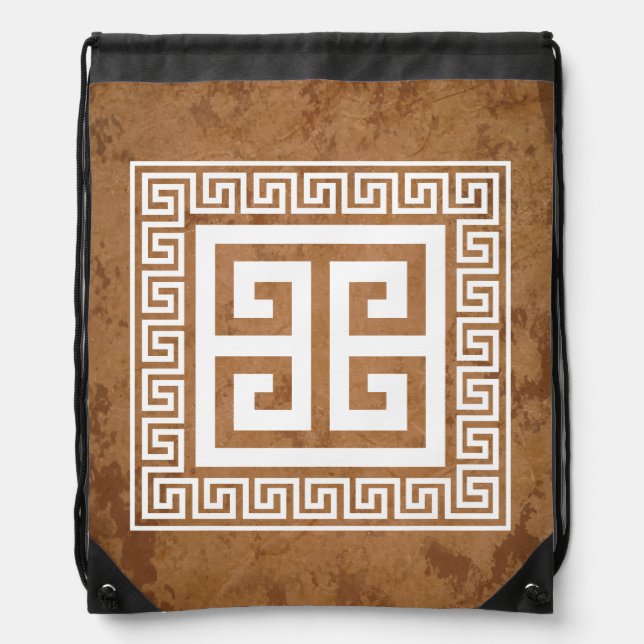 Greek Key Pattern White Design Drawstring Backpack (Front)