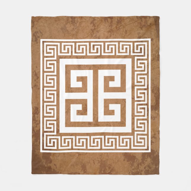 Greek Key Pattern White Design Fleece Blanket (Front)