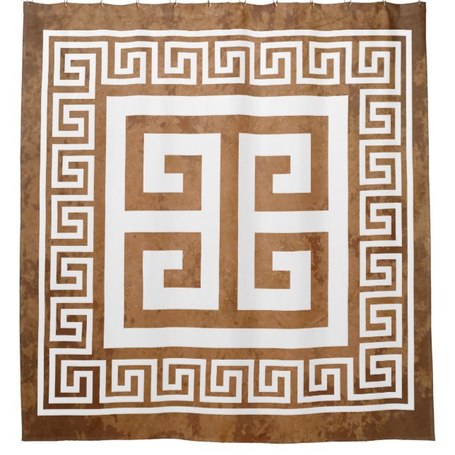 Greek Key Pattern White Design Shower Curtain (Front)