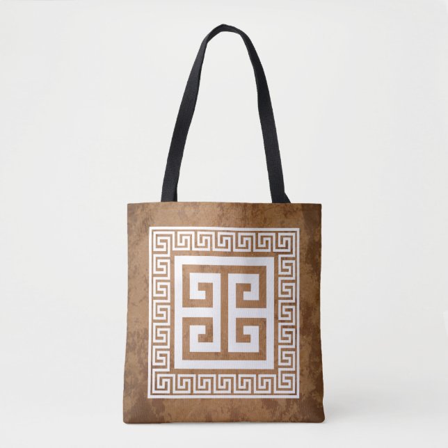Greek Key Pattern White Design Tote Bag (Front)
