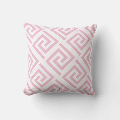 Greek Key Patterns Blush Pink White Custom Color Outdoor Pillow