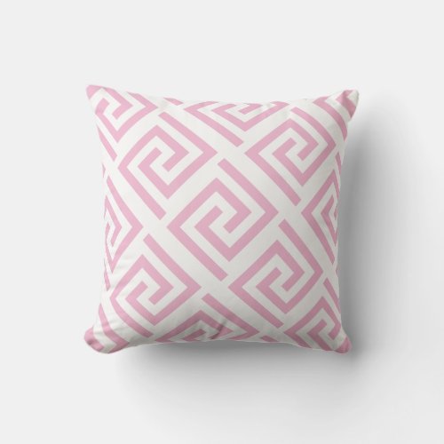 Greek Key Patterns Blush Pink White Custom Color Throw Pillow