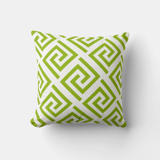 Greek Key Patterns White Apple Green Custom Classy Throw Pillow (Front)