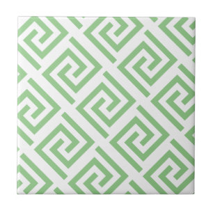 Greek Key Patterns White Sage Green Custom Classy Ceramic Tile