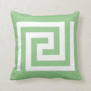 Greek Key Patterns White Sage Green Custom Colors Throw Pillow