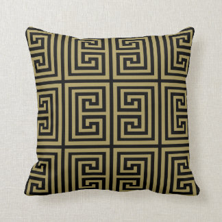 Greek Key Rectangles in Black & Gold Throw Pillow