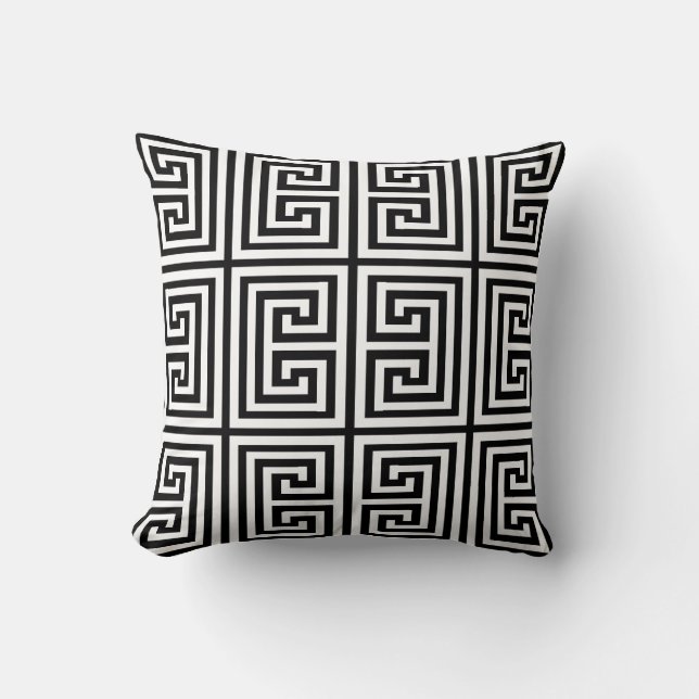 Greek Key Rectangles in Black & White Throw Pillow (Front)