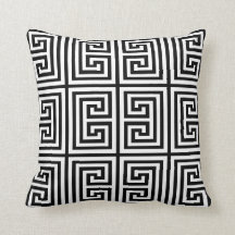 Greek Key Rectangles in Black & White Throw Pillow