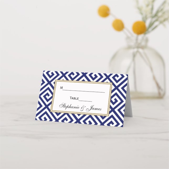 Greek Key “S” Pattern - Blue Place Card (Front)