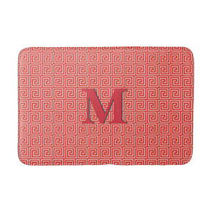 Greek Key, shades of coral pink Bathroom Mat