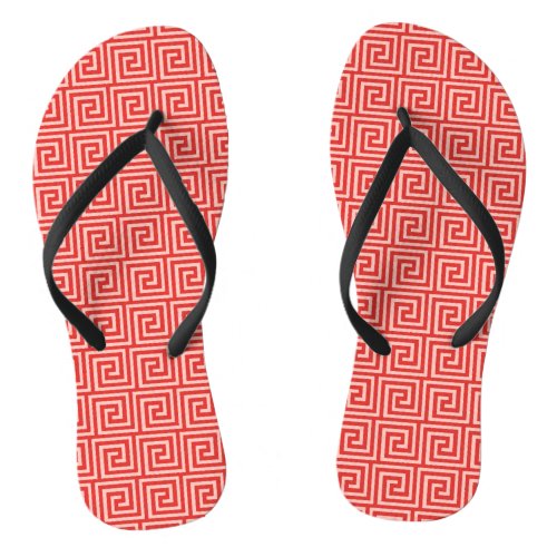 Greek Key shades of coral pink Flip Flops