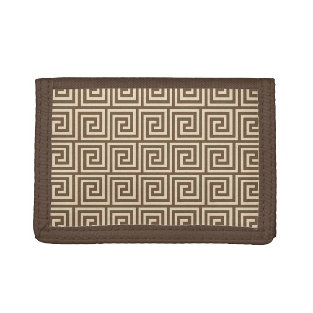 Greek Key, shades of taupe tan Tri-fold Wallet (Front)