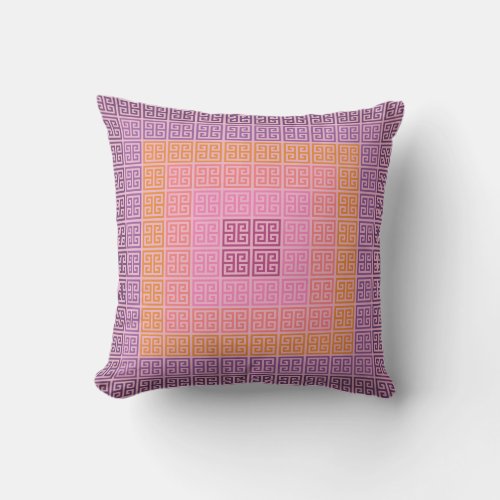 Greek Key Square Rings in Dark Sunset Throw Pillow