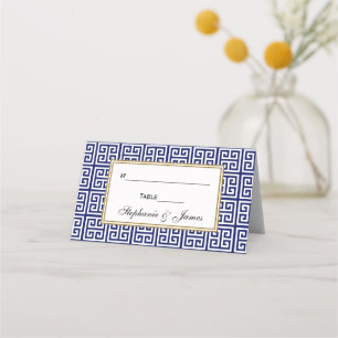 Greek Key Squares - Blue Place Card