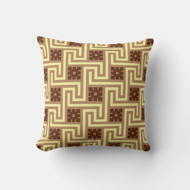 Greek Key, Tan, Brown and Yellow Lumbar Pillow (Front)