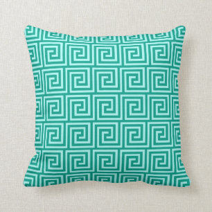 Greek Key, turquoise and aqua Throw Pillow