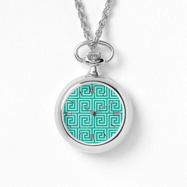 Greek Key, turquoise and aqua Watch (Front)
