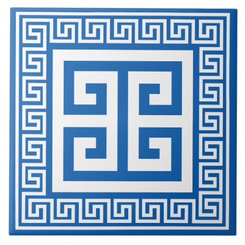 Greek Key White And Blue Pattern Ceramic Tile