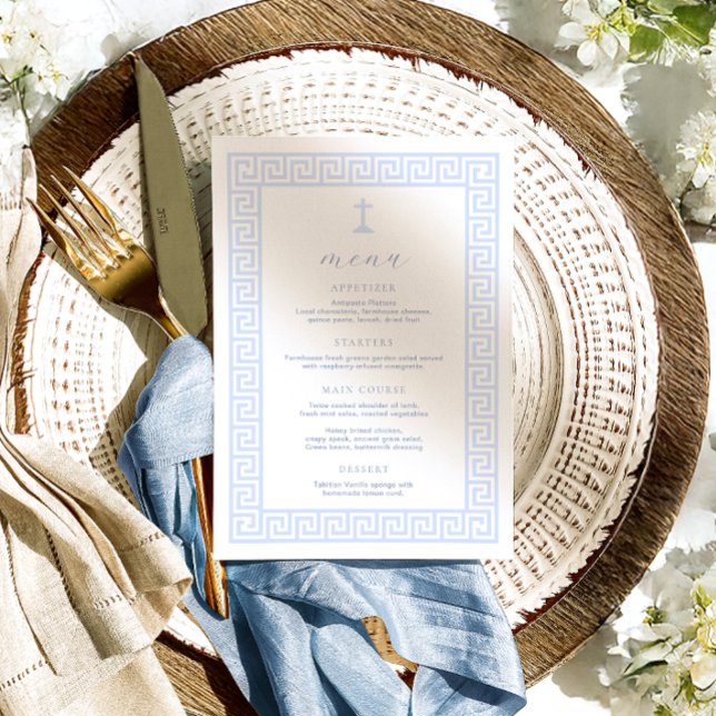 Greek Key White Blue Baptism Menu (Creator Uploaded)