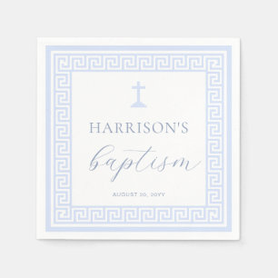 Greek Key White Blue Baptism Napkins