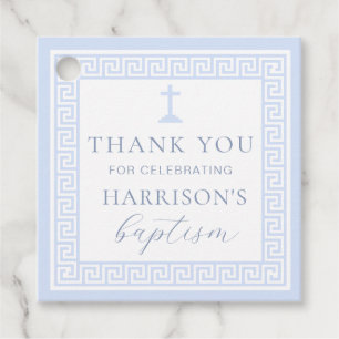 Greek Key White Blue Baptism Thank You Favor Tags