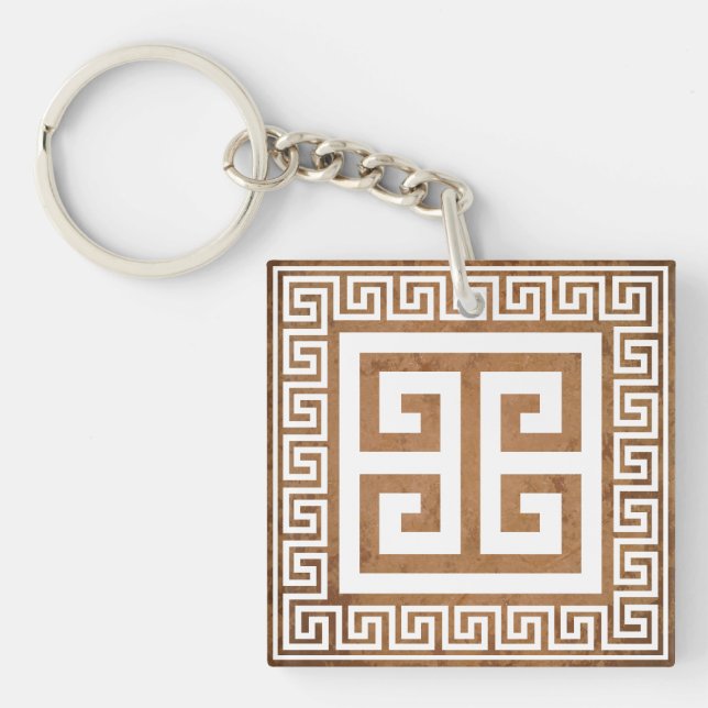 Greek Key White Design Acrylic Keychain (Front)
