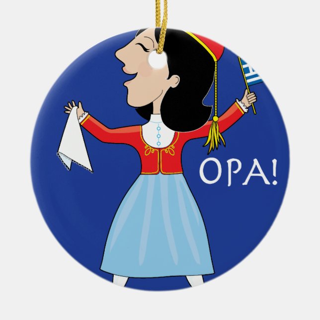 Greek Lady Dancing Ceramic Ornament (Front)