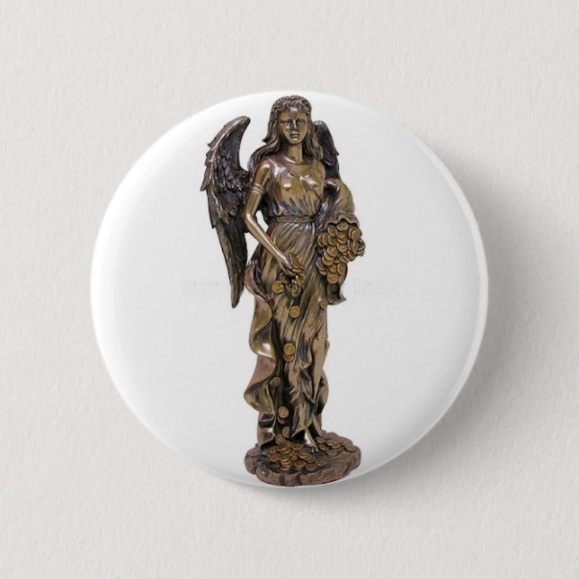 GREEK LADY FORTUNA STATUE PINBACK BUTTON (Front)