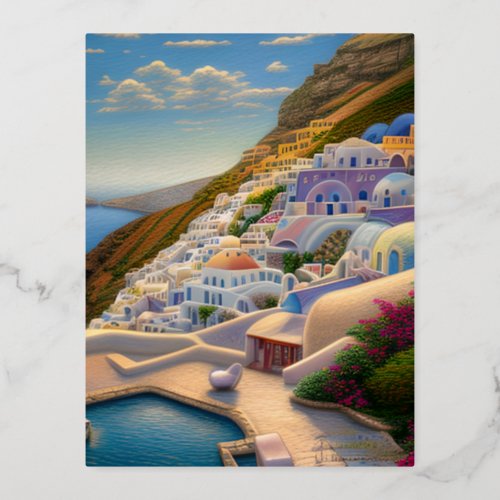 Greek Landscape Foil Holiday Postcard