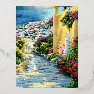 Greek Landscape Foil Holiday Postcard