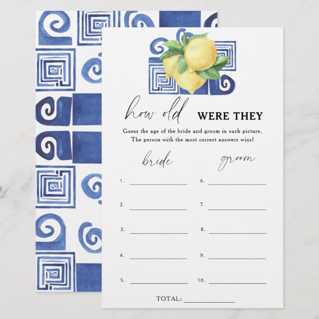 Greek Lemons - How old were they bridal game (Front/Back)