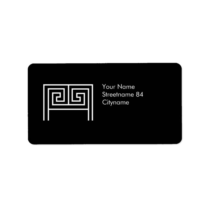 GREEK LETTER M MONOGRAM BLACK ADDRESS LABEL